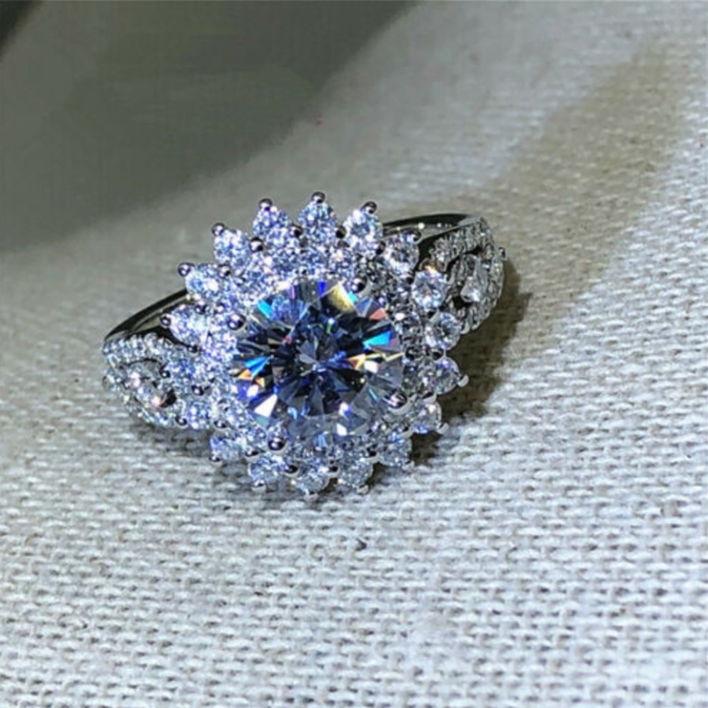 *New 925 Silver Sapphire Diamond Wedding Ring